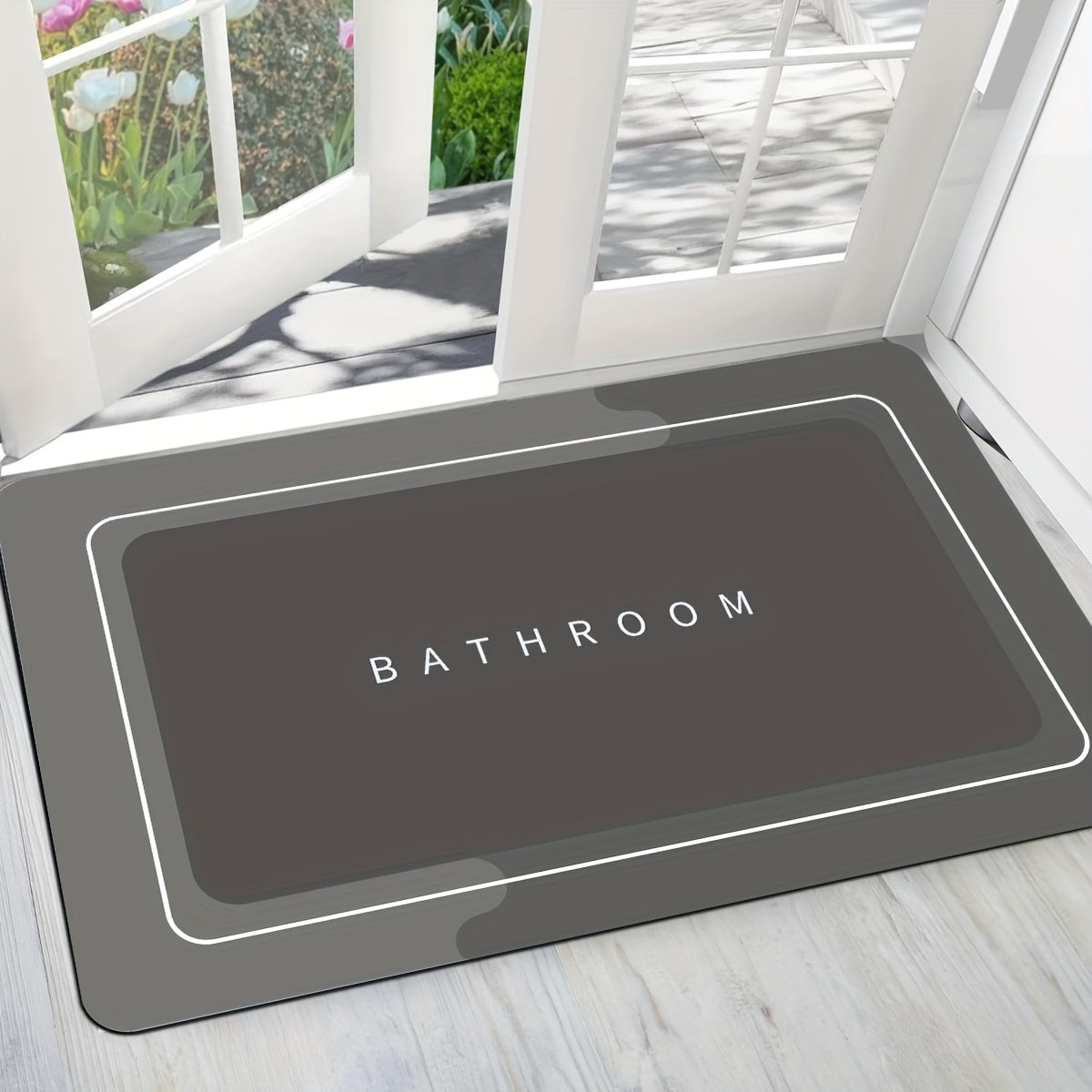 1pc Quick-Dry Bathroom Mat - Non-Slip, Absorbent Diatomaceous Earth Floor Mat with Geometric Design in Black, Gray, and White - Ideal for Shower, Entryway, Kitchen, or Bedroom - Machine Washable Polyester Blend, Bathroom Rug