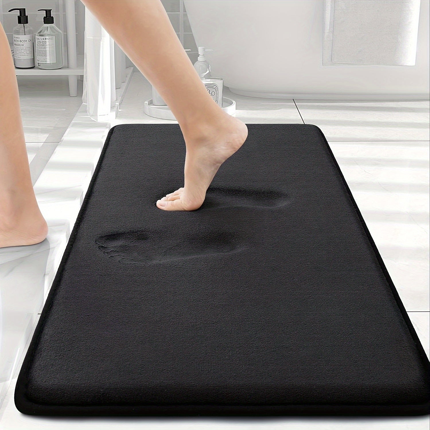 Non-Slip Bath Mat - Quick-Dry Bathroom Floor Mat with Non-Slip Backing, Machine Washable, Soft Cushioned Surface for Shower, Bathtub, Kitchen - Black Bathroom Decor - Durable Polyester Mat for Wet Areas, Bathroom Mat, Shower Safety, Simple Design, Plush