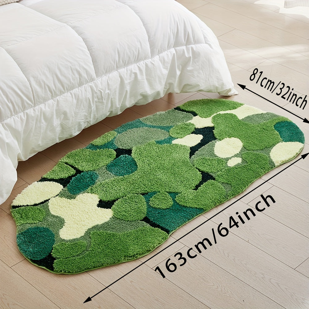 Ultra-Soft Plush Moss-Shaped Bath Mat with Non-Slip TPR Backing - Super Absorbent Polyester, Machine Washable Rectangular Rug for Bathroom Decor