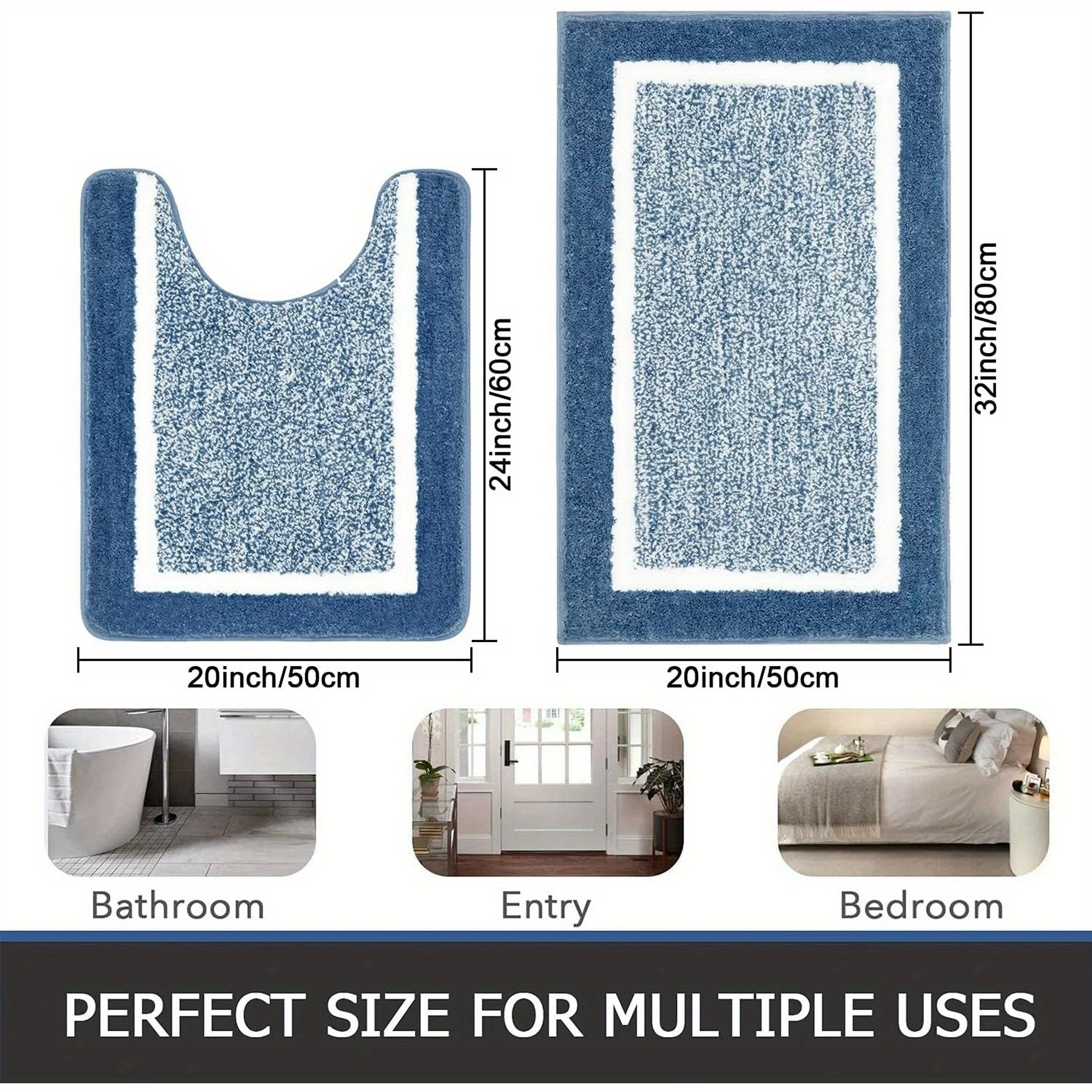 Bathroom Rugs Sets 2pcs, Non Slip Bath Mats for Bathroom, Absorbent Bath Rugs Floor Mat, Machine Washable Shower Rugs for Bathroom Floor, Tub and Shower