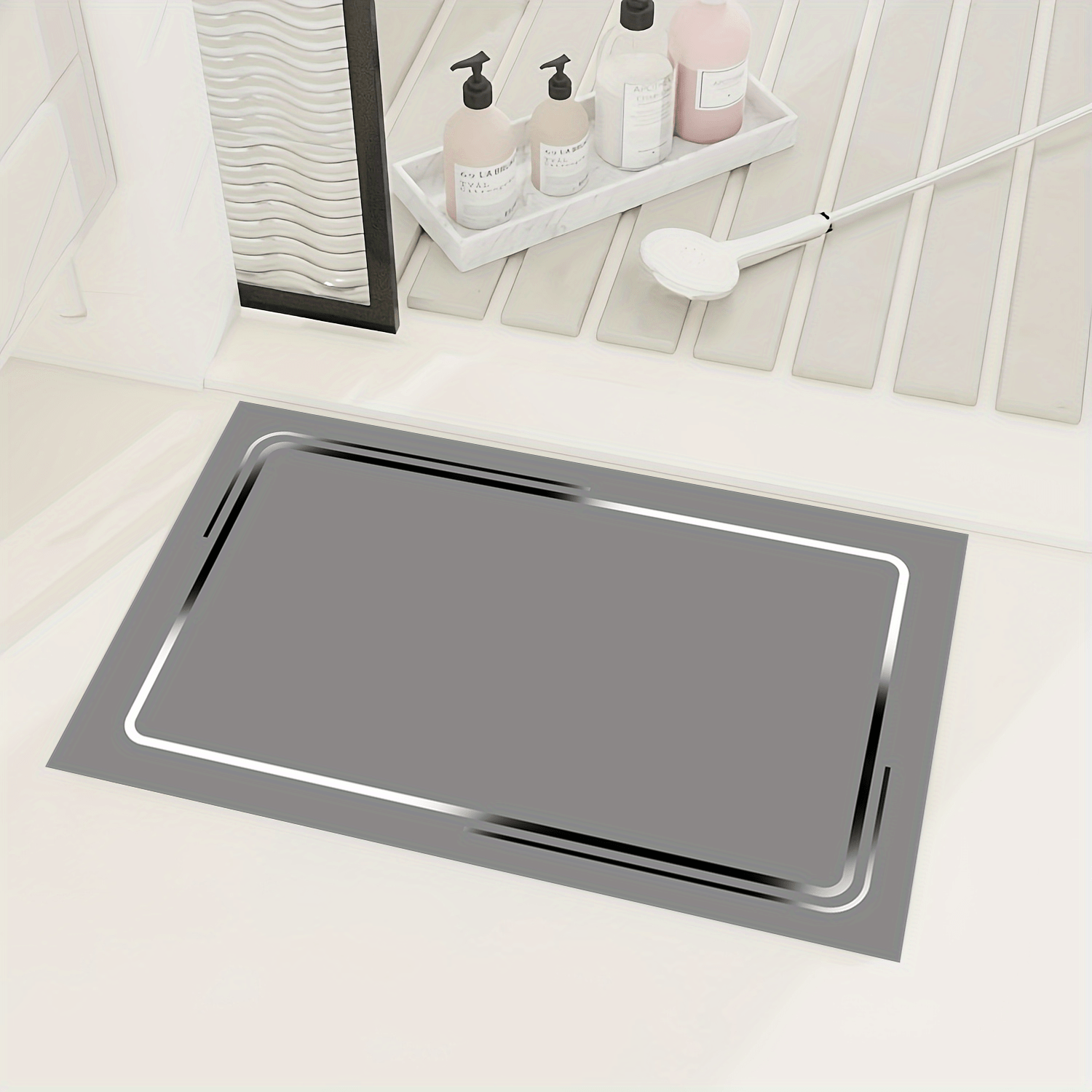 [Non-Slip Mat] 1pc Non-Slip Diatomaceous Earth Mat - Absorbent, Machine Washable, Rectangular Anti-Slip Rubber Mat with Black Border, 1000g/m², Ideal for Bathroom, Kitchen, and More