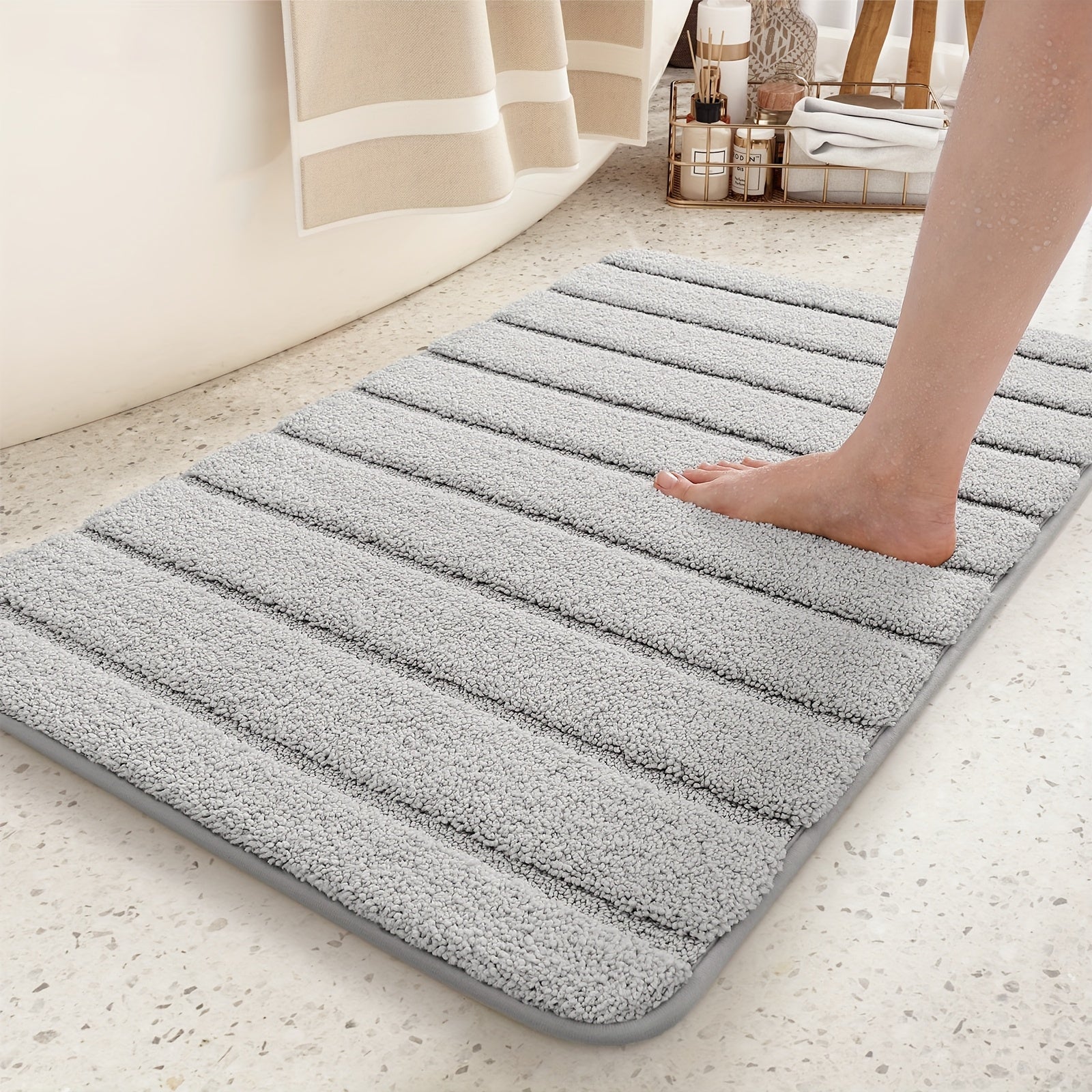 1pc Non Slip Bath Mat, Super Absorbent Floor Mat, Rubber Backing Bathroom Rug, Machine Washable Shower Mat for Bathroom, Laundry, Shower, Tub, Floor, Bathroom Accessories And Home Decor
