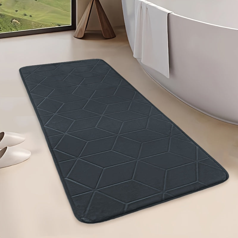 [Thickened Memory Foam Bath Rug] 1pc Thickened Memory Foam Sponge Bath Rug | Fast Absorbent, Washable, Non-Slip Shower Mat with Geometric Pattern, Durable Polyester Blend - Ideal for Bathroom, Kitchen, and Living Room