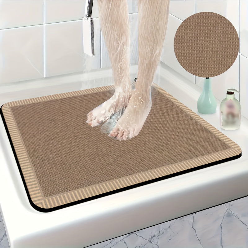 1pc Diatomite Bath Mat, Modern Striped Border Print Design, Quick-Dry Non-Slip Absorbent Floor Rug, Soft and Comfortable for Bathroom, Shower, Laundry Room, Bedroom, Doorway, Kitchen, RV Bathroom