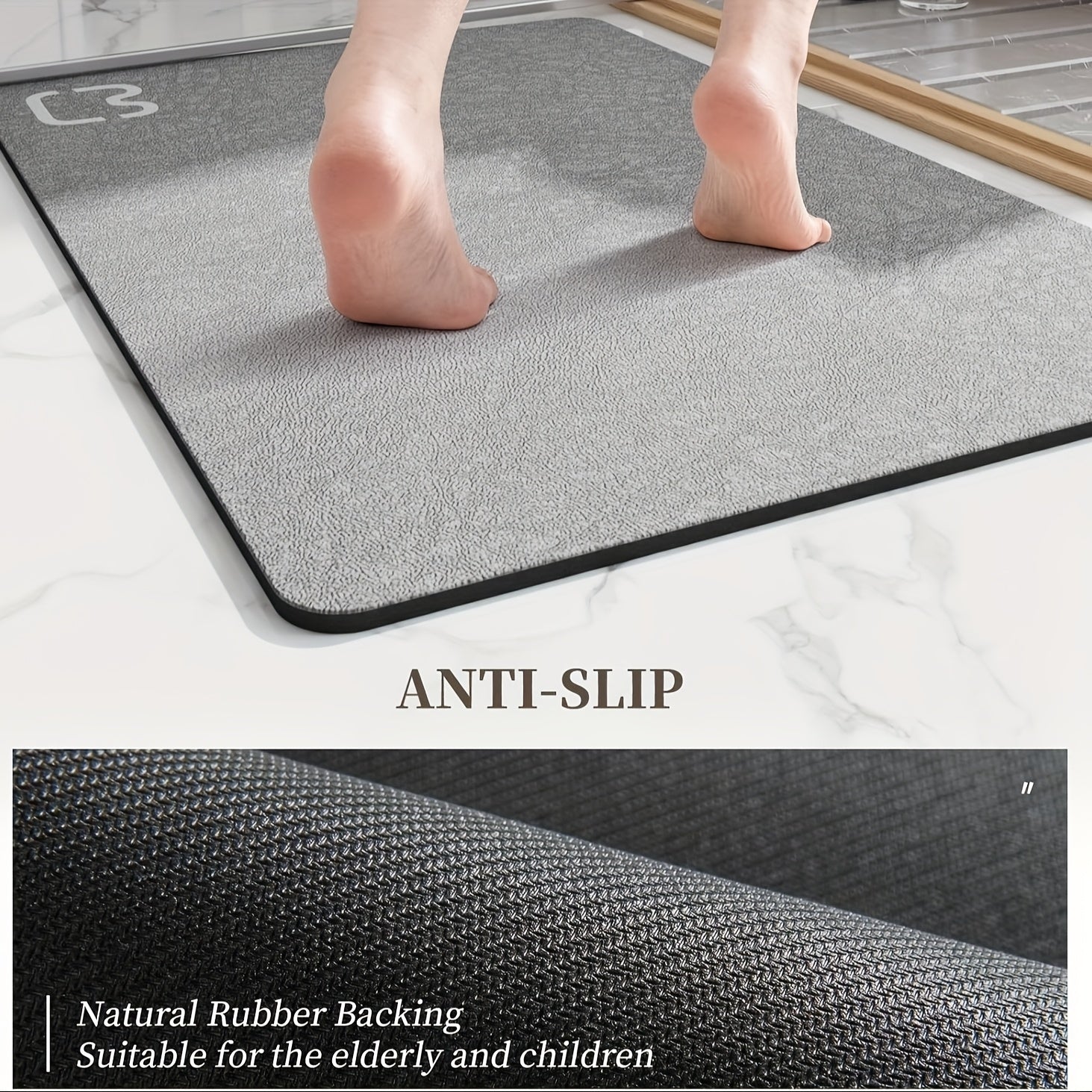 Diatomaceous Earth Bath Mat Bathroom Runner Rugs Long Quick Dry Bathroom Mat Non Slip Rubber Backed Shower Floor Mat,40*100cm