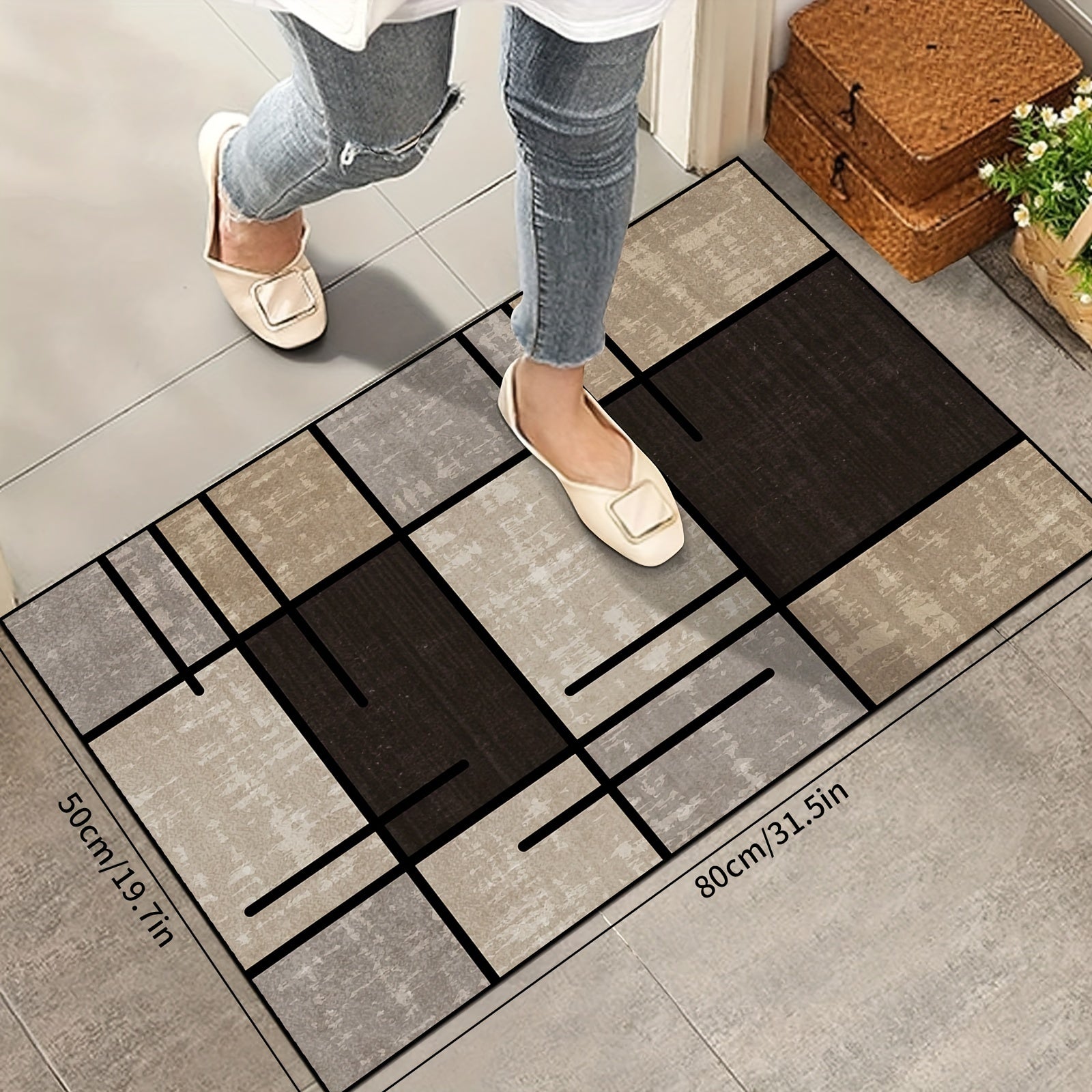1pc Golden Diamond Fleece Non-Slip Water Absorbent Mat, Made of 100% Polyester, Machine Washable, for Living Room, Bedroom, Kitchen, Bathroom, Patio, Home Decor, Outdoor Decor