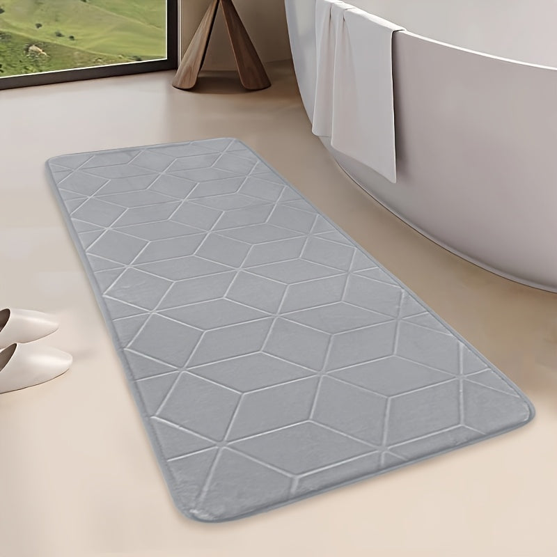 [Thickened Memory Foam Bath Rug] 1pc Thickened Memory Foam Sponge Bath Rug | Fast Absorbent, Washable, Non-Slip Shower Mat with Geometric Pattern, Durable Polyester Blend - Ideal for Bathroom, Kitchen, and Living Room