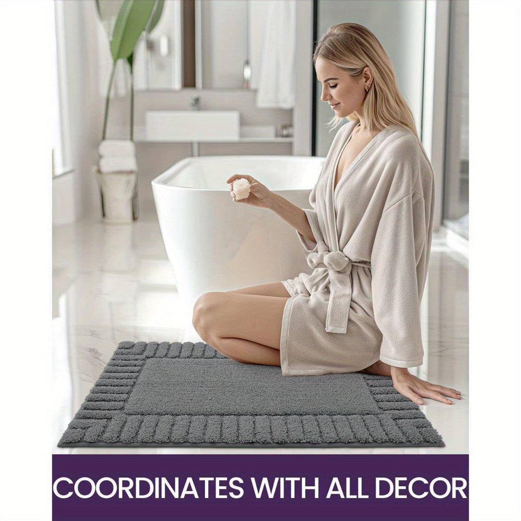 DAJIANG Bath Mat Bathroom Rugs Shower Bathmat Absorbent Washable Carpet Mats for Floor Non Slip 16"x24" Dark Grey
