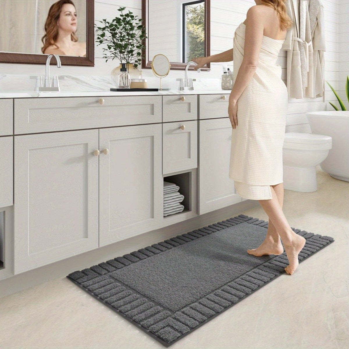 DAJIANG Bath Mat Bathroom Rugs Shower Bathmat Absorbent Washable Carpet Mats for Floor Non Slip 16"x24" Dark Grey