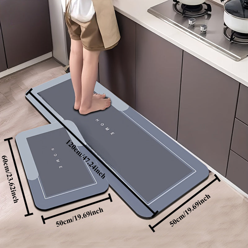[2pcs Super Absorbent Bath Mats] 2pcs Super Absorbent & Fast-Drying Diatomaceous Earth Kitchen & Bath Mats | Anti-Slip, Durable Polyester Fabric with Rubber Backing, Machine Washable for Bathroom, Living Room, Kitchen Floor Protection, Sleek Mat Design