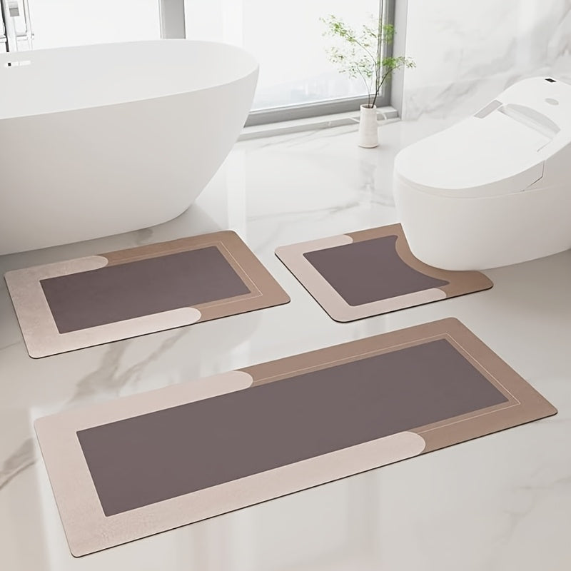 3pcs Ultra Soft Napa Light Beige Bath Mat And U-Shaped Toilet Rug, Water Absorbent And Non Slip Shower Bath Rug for Bathroom