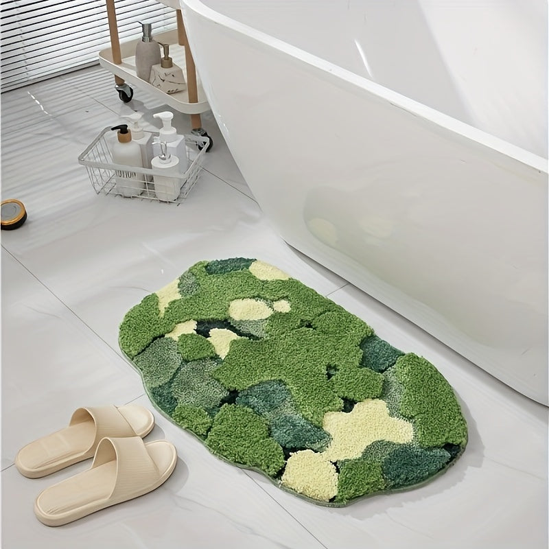 Ultra-Soft Plush Moss-Shaped Bath Mat with Non-Slip TPR Backing - Super Absorbent Polyester, Machine Washable Rectangular Rug for Bathroom Decor