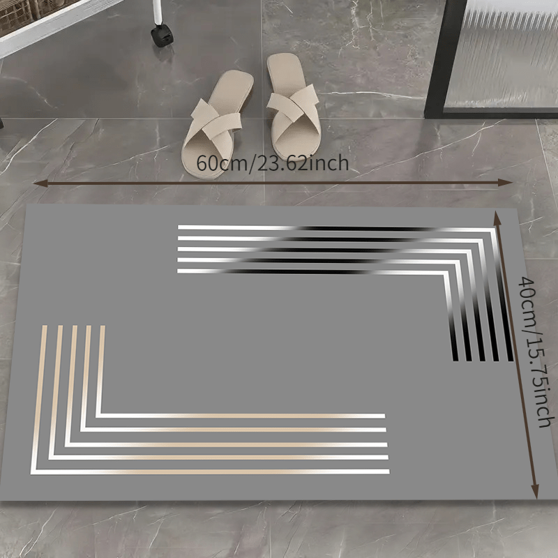 Luxury Non-Slip Diatomaceous Earth Mat - Soft, Absorbent, Elegant Gray and Golden Striped Design. Suitable for Kitchen, Bathroom and Entryway Home Decor, Suitable for All Season