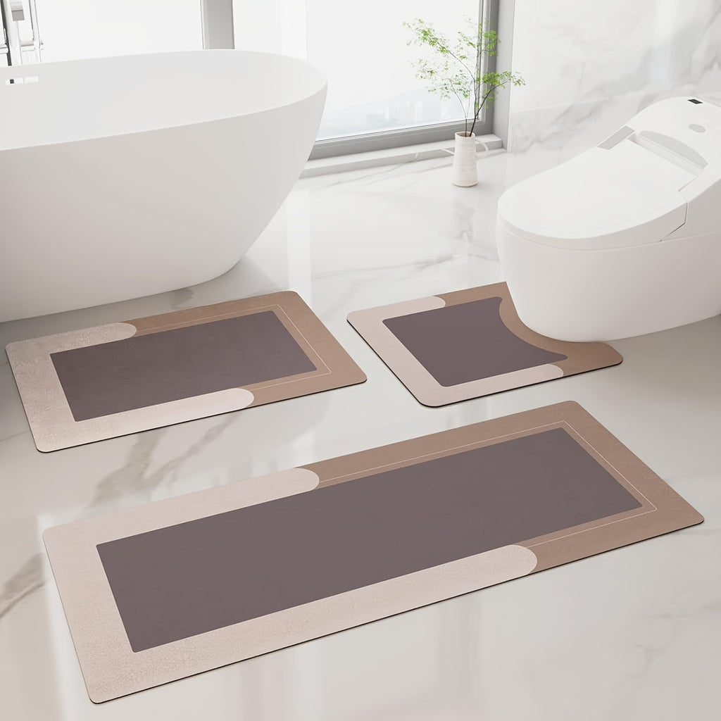 3pcs Ultra Soft Napa Light Beige Bath Mat And U-Shaped Toilet Rug, Water Absorbent And Non Slip Shower Bath Rug for Bathroom