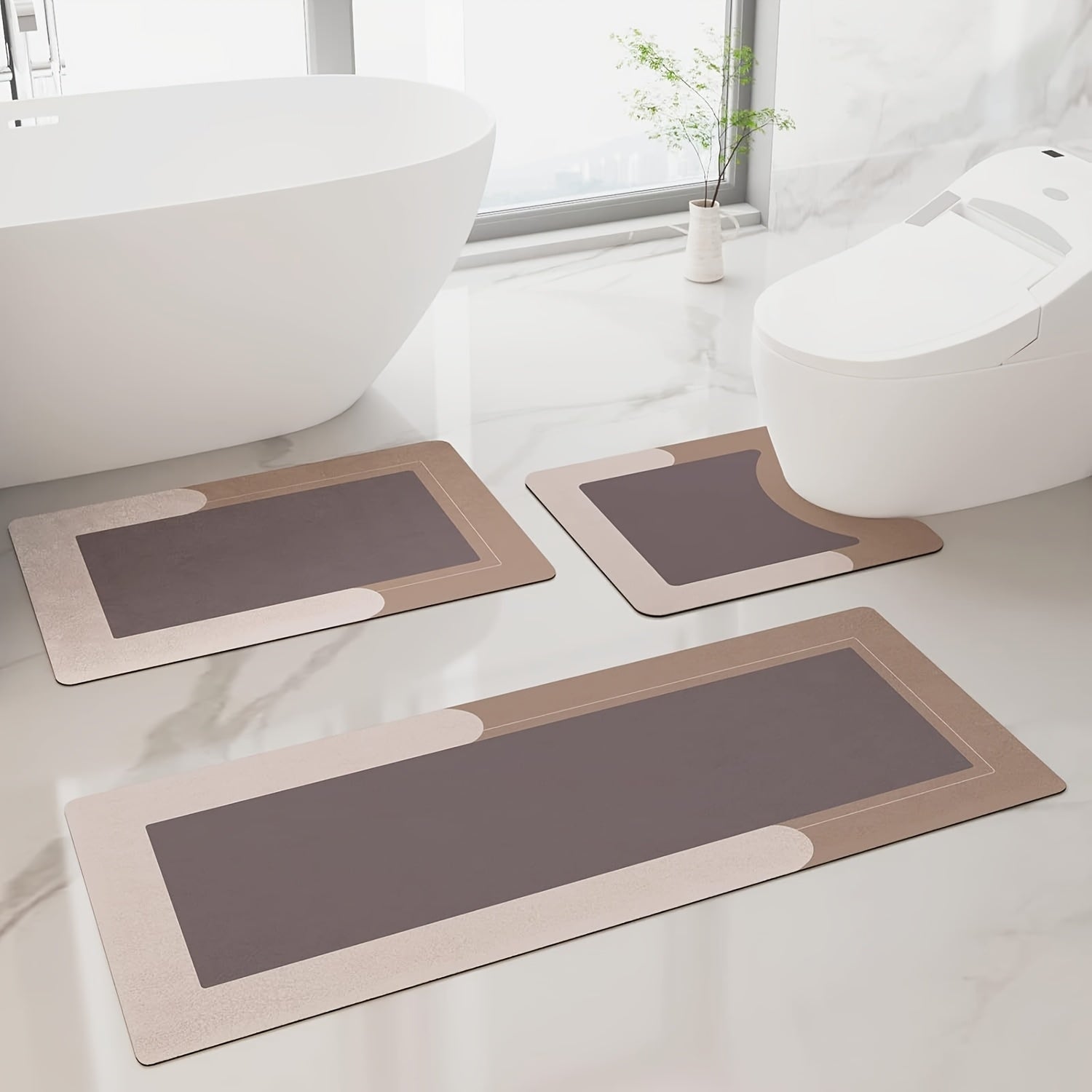 3pcs Ultra Soft Napa Light Beige Bath Mat And U-Shaped Toilet Rug, Water Absorbent And Non Slip Shower Bath Rug for Bathroom