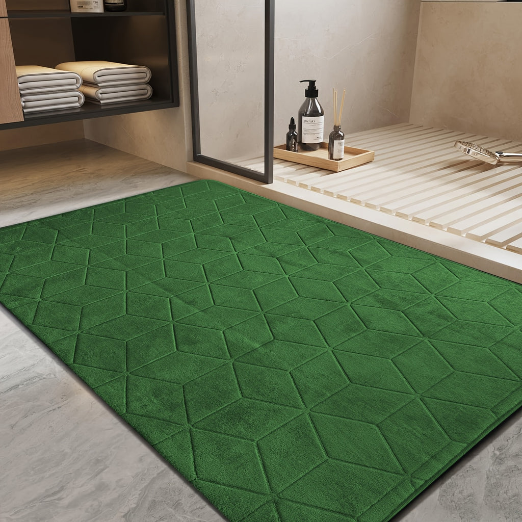 [Thickened Memory Foam Bath Rug] 1pc Thickened Memory Foam Sponge Bath Rug | Fast Absorbent, Washable, Non-Slip Shower Mat with Geometric Pattern, Durable Polyester Blend - Ideal for Bathroom, Kitchen, and Living Room
