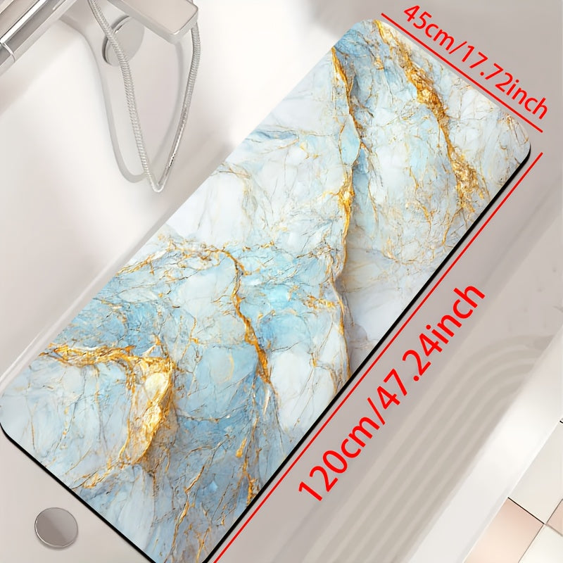 1pc Diatomite Bath Mat with Blue Golden Marble Print Design, Quick-Dry Non-Slip Absorbent Floor Mat, Soft and Comfortable for Bathroom, Shower, Laundry Room, Bedroom, Doorway, Kitchen, RV Bathroom, Bathroom, Bath Matts for Bathroom, Non Slip Bathtub Mat,