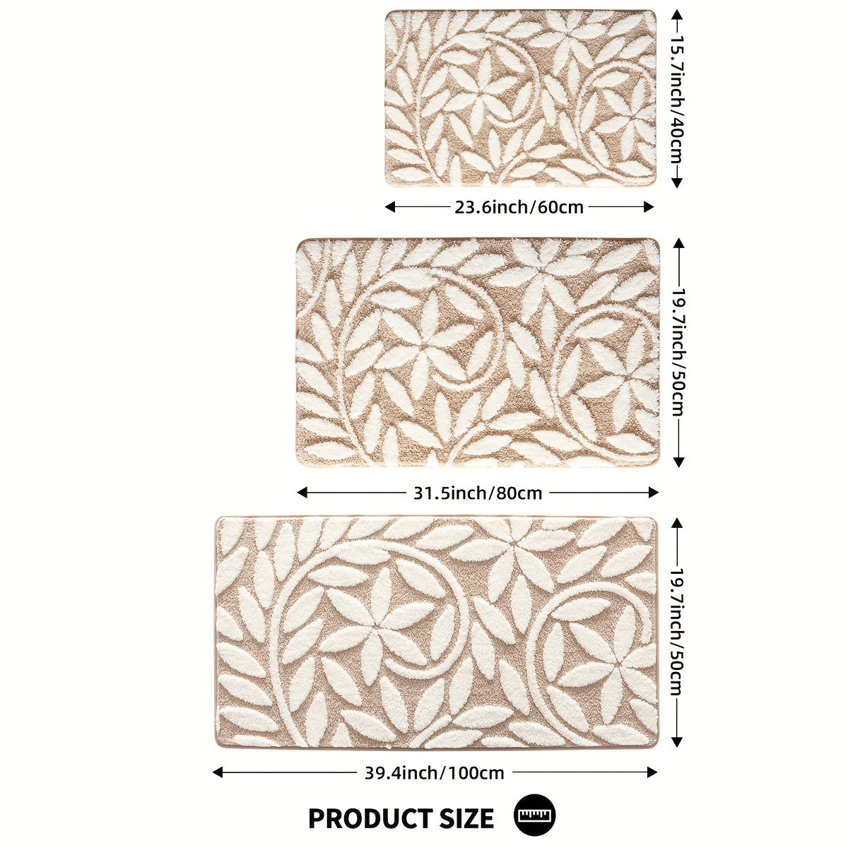 DAJIANG Brand 2cm Thick Soft Non-Slip Plush Velvet Bath Mat - 1050g/㎡, Vintage European Pattern, Rectangular, Machine Washable, Polyester Fiber, TPR Backing