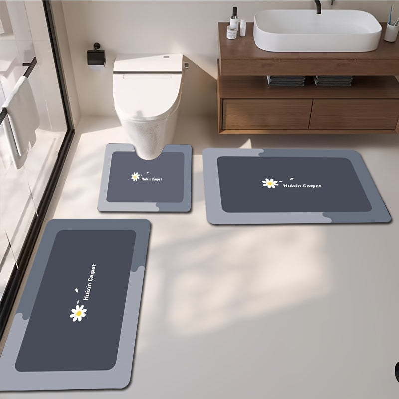 A Set of 3pcs, Soft And Absorbent Bathroom Non-Slip Mats, U-Shaped Toilet Mat, Floor Carpet, Absorbent Floor Mat, Sink Mat, Entrance Door Mat, Bathtub Mat, Simple European And American Style Toilet Mat, Non-Slip Design, Comfortable for Feet, Easy to Wash,