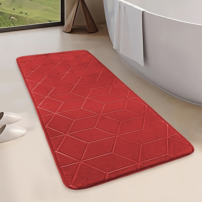 [Thickened Memory Foam Bath Rug] 1pc Thickened Memory Foam Sponge Bath Rug | Fast Absorbent, Washable, Non-Slip Shower Mat with Geometric Pattern, Durable Polyester Blend - Ideal for Bathroom, Kitchen, and Living Room