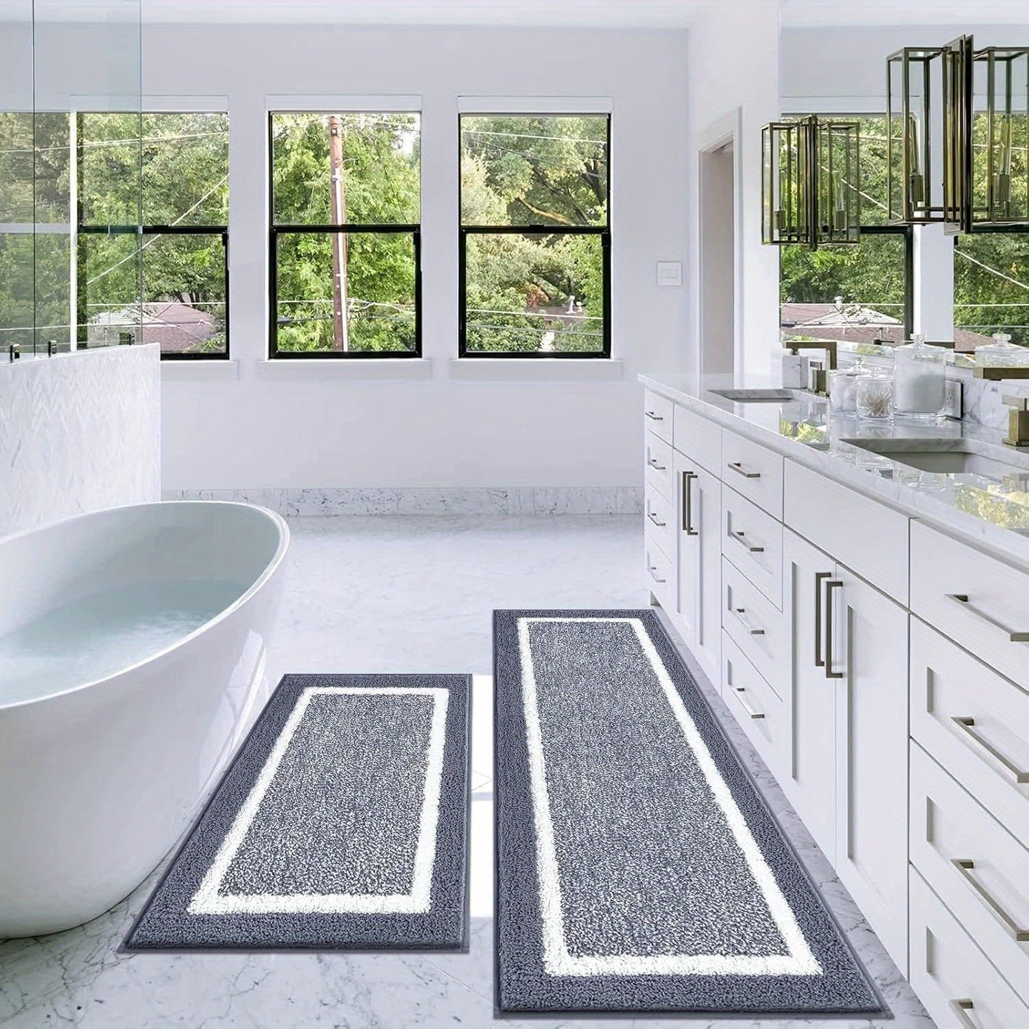 Bathroom Rugs Sets 2pcs, Non Slip Bath Mats for Bathroom, Absorbent Bath Rugs Floor Mat, Machine Washable Shower Rugs for Bathroom Floor, Tub and Shower