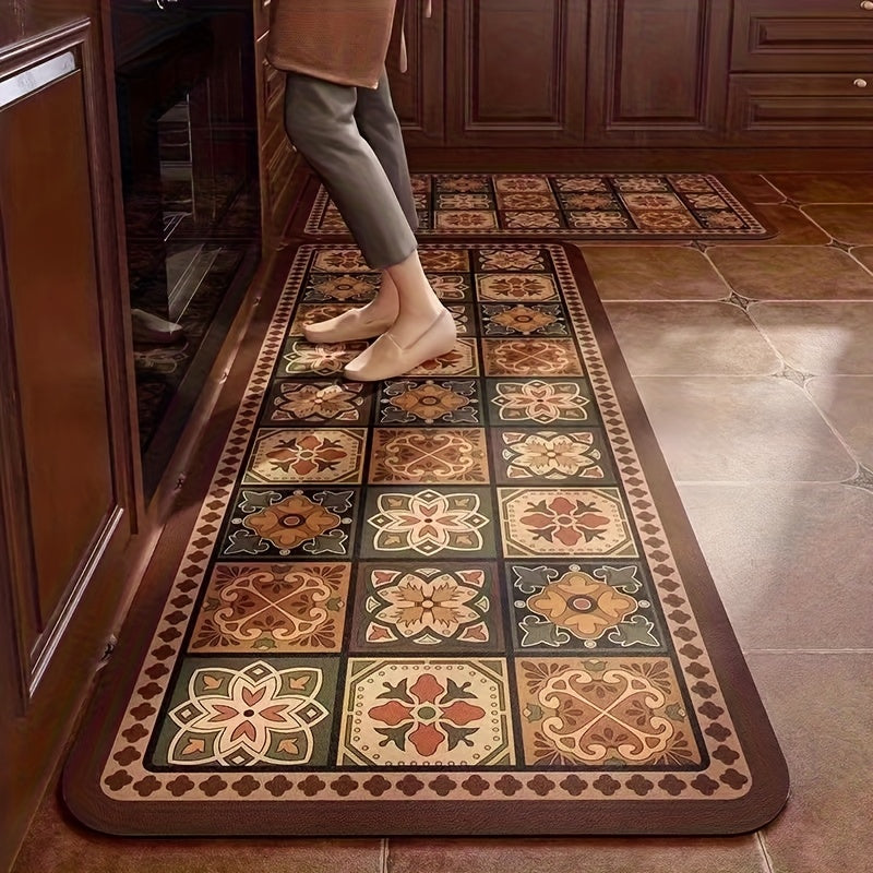 1pc Diatomite Bath Mat Super Absorbent Kitchen Rug Bathroom Floor Mat Long Doormat Vintage Style Non Slip Safe for Bath Kitchen Hotel Entrance Welcome Mat Short Pile Washable for Home Laundry Bathroom Decoration