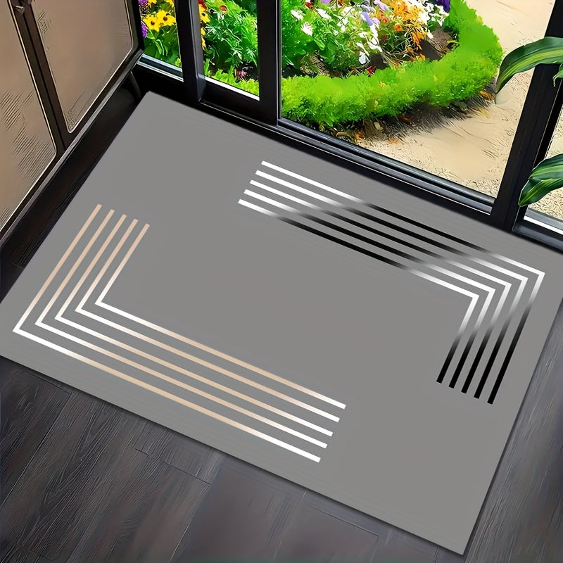 Deluxe Thick Non-Slip Diatom Mud Mat - Soft, Absorbent, Quick-Drying, Elegant Gray And Golden Stripe Design. Perfect for Kitchen, Bathroom, Entrance - Durable Rubber Backing, Hand Wash Only