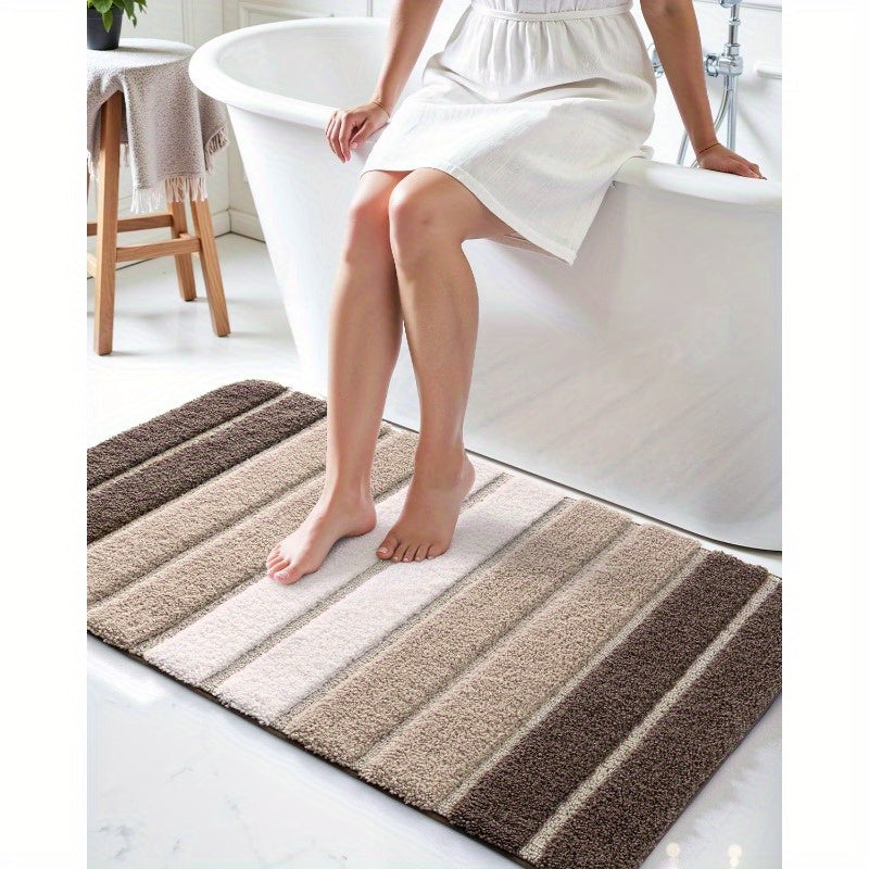 1pc Non-Slip Bathroom Mat Carpet - Extra Long Bath (20x32 Inches), Quick-Dry Absorbent Shower Mat with Non-Slip Backing, Soft Bathroom Floor Carpet in Blue - for Shower, Tub, Sink - Polyester Bathroom, Decorative Stripes, Durable Tpr Backing