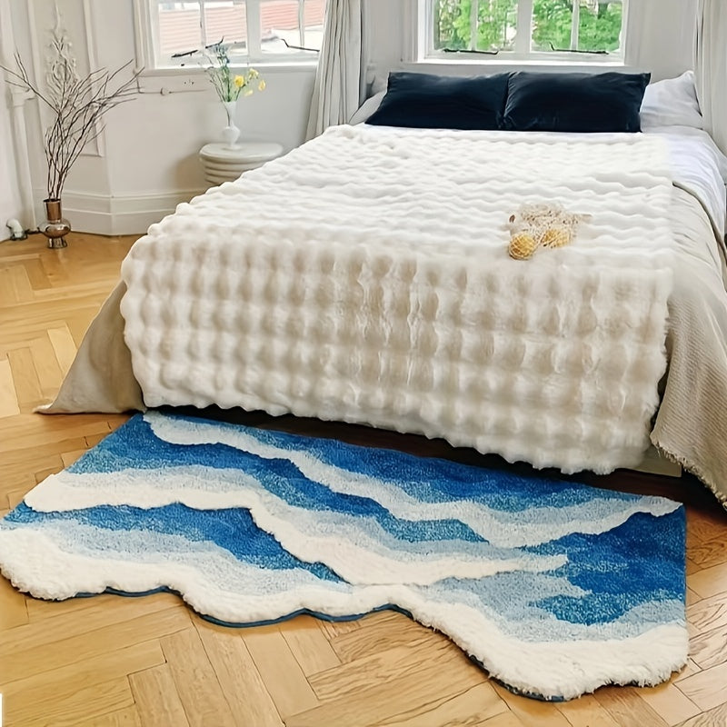 Thick Ultra-Soft Tufted Rug - Blue Ocean Wave, Non-Slip TPR Backing, Absorbent for Bathroom & Living Room Decor