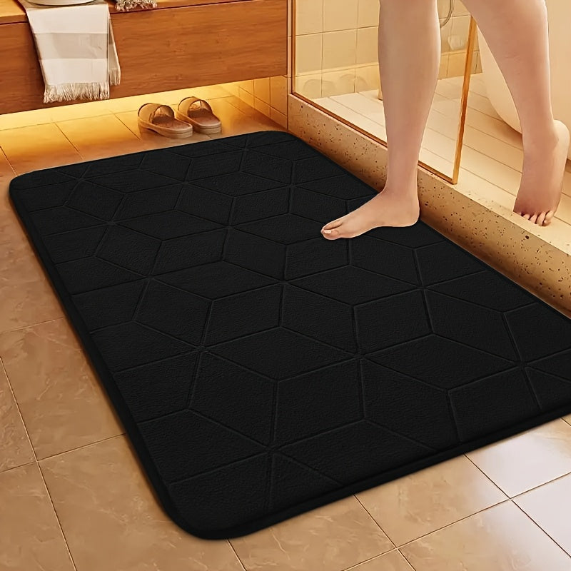 [Thickened Memory Foam Bath Rug] 1pc Thickened Memory Foam Sponge Bath Rug | Fast Absorbent, Washable, Non-Slip Shower Mat with Geometric Pattern, Durable Polyester Blend - Ideal for Bathroom, Kitchen, and Living Room