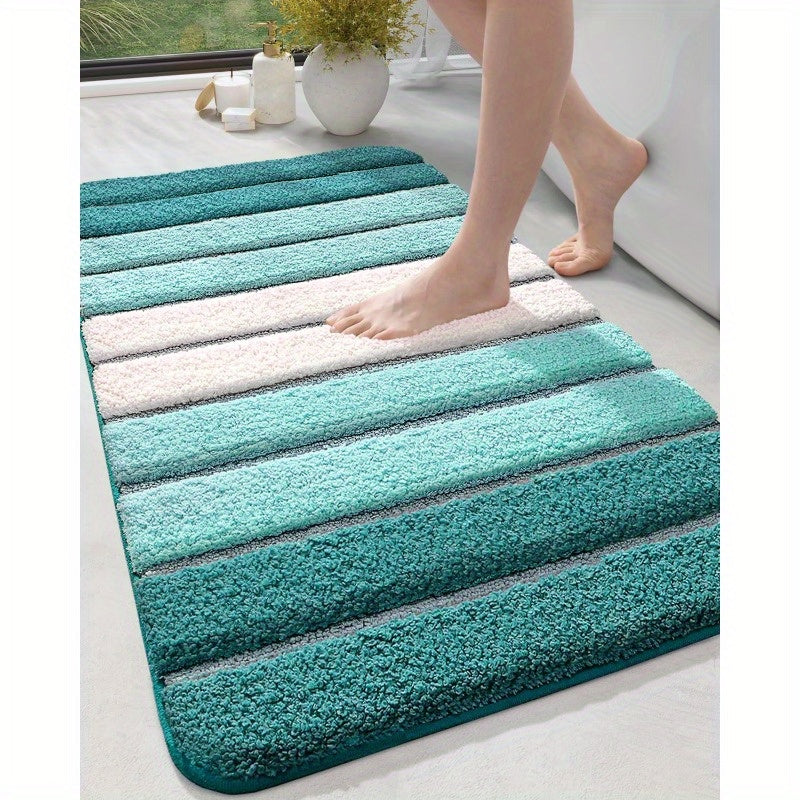 1pc Non-Slip Bathroom Mat Carpet - Extra Long Bath (20x32 Inches), Quick-Dry Absorbent Shower Mat with Non-Slip Backing, Soft Bathroom Floor Carpet in Blue - for Shower, Tub, Sink - Polyester Bathroom, Decorative Stripes, Durable Tpr Backing