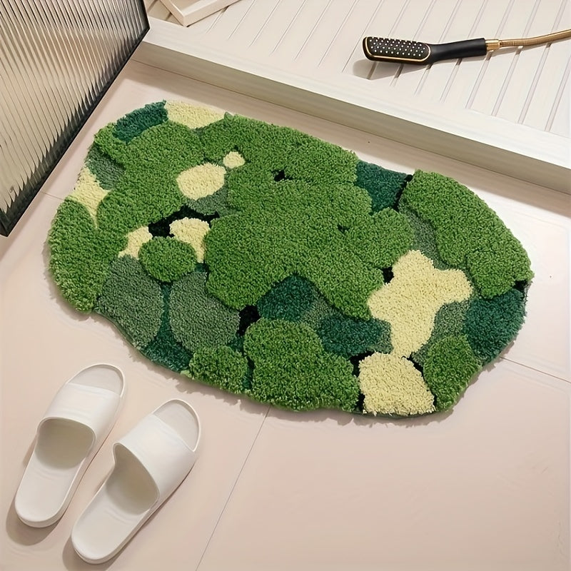 Ultra-Soft Plush Moss-Shaped Bath Mat with Non-Slip TPR Backing - Super Absorbent Polyester, Machine Washable Rectangular Rug for Bathroom Decor