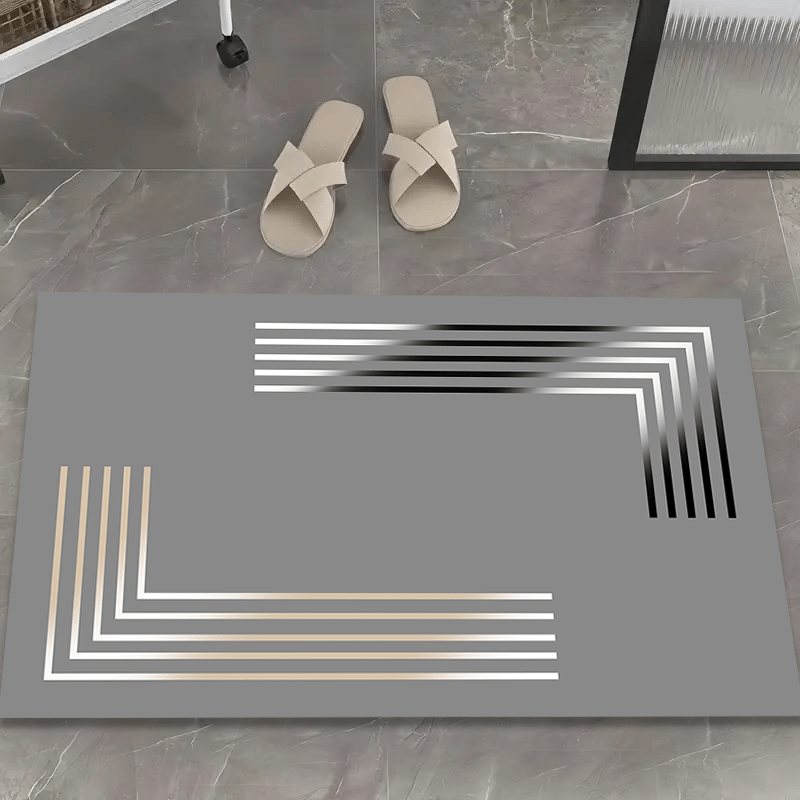 Luxury Non-Slip Diatomaceous Earth Mat - Soft, Absorbent, Elegant Gray and Golden Striped Design. Suitable for Kitchen, Bathroom and Entryway Home Decor, Suitable for All Season