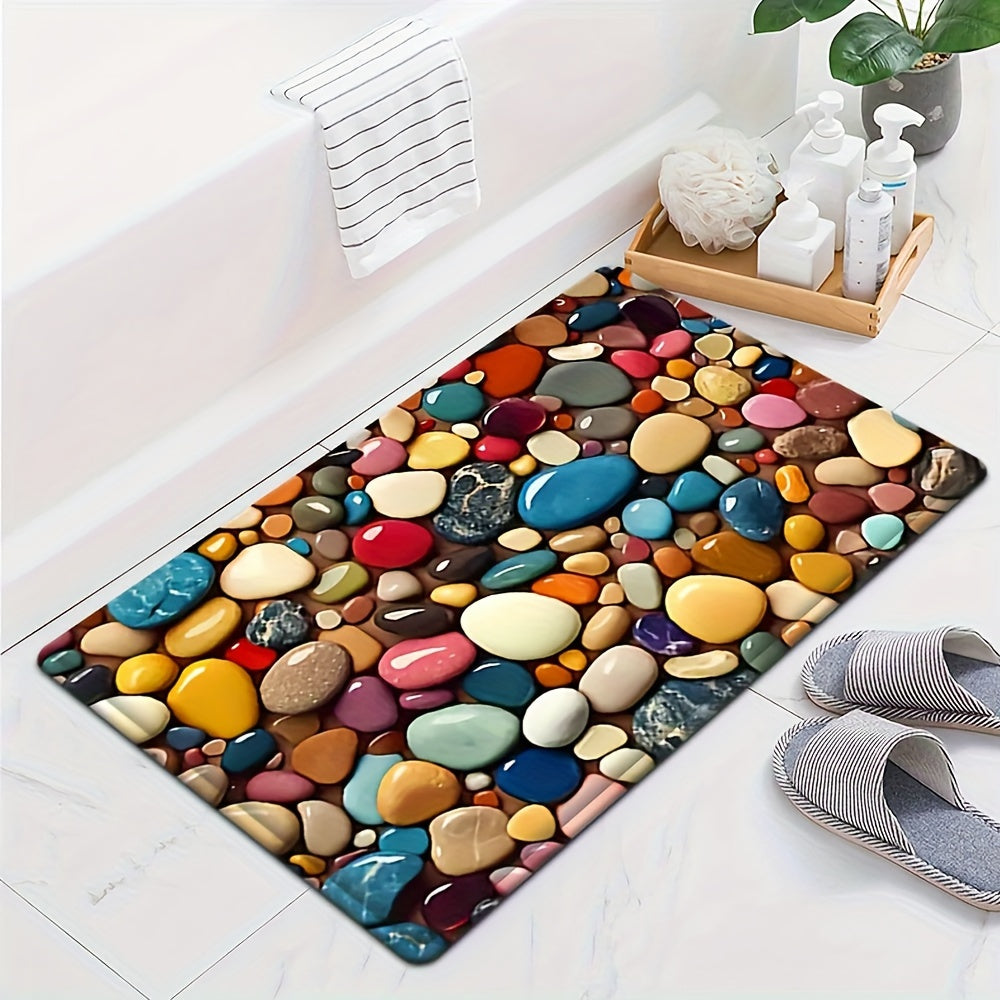 1pc Colorful Pebble Pattern Super Absorbent Sponge Mat, Non-slip, Machine Washable, Polyester 100.00, for Bathroom, Kitchen, Bedroom - Home Decorative Carpet, Bathroom Floor Mat