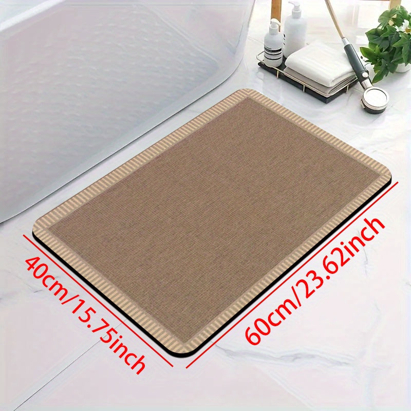 1pc Diatomite Bath Mat, Modern Striped Border Print Design, Quick-Dry Non-Slip Absorbent Floor Rug, Soft and Comfortable for Bathroom, Shower, Laundry Room, Bedroom, Doorway, Kitchen, RV Bathroom