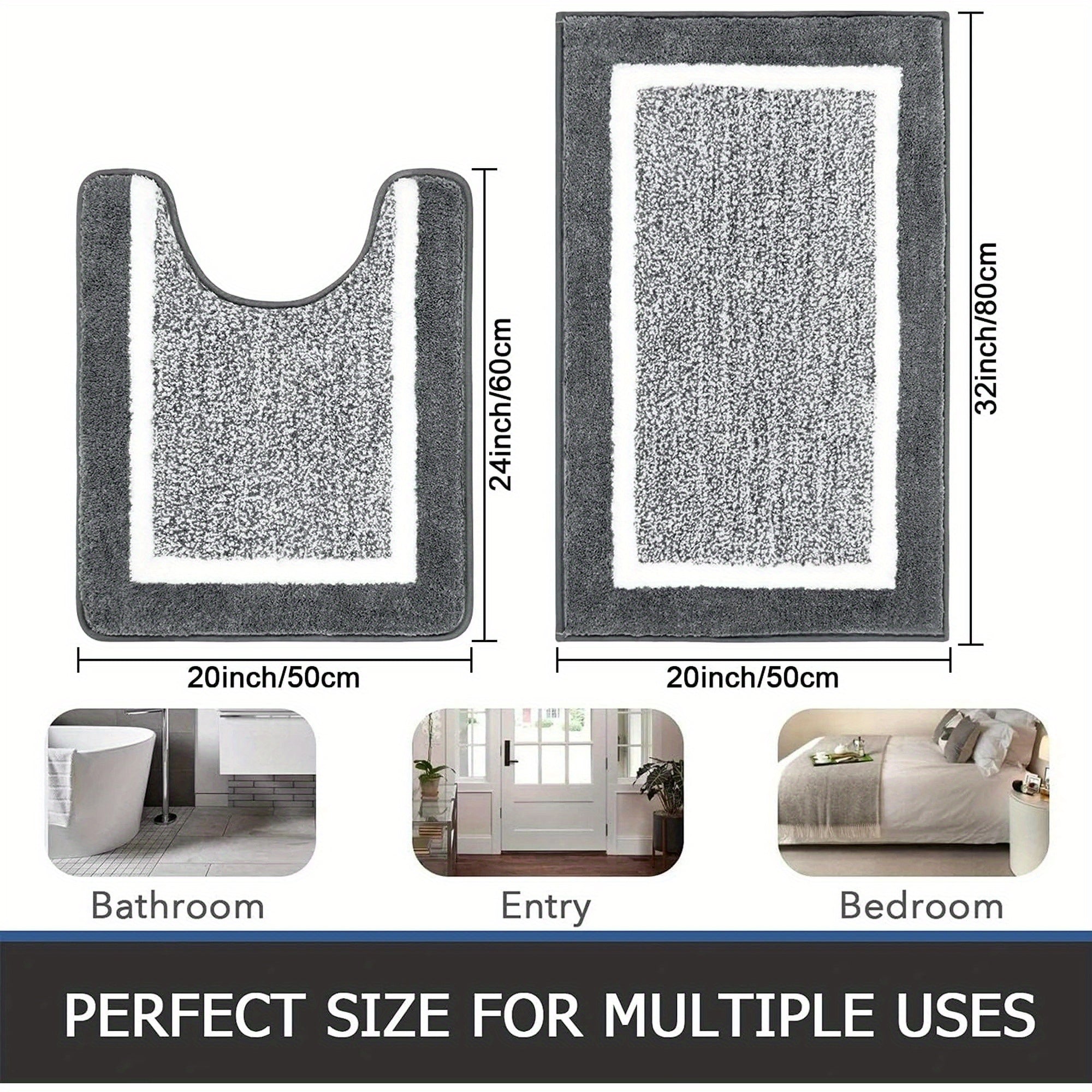 Bathroom Rugs Sets 2pcs, Non Slip Bath Mats for Bathroom, Absorbent Bath Rugs Floor Mat, Machine Washable Shower Rugs for Bathroom Floor, Tub and Shower