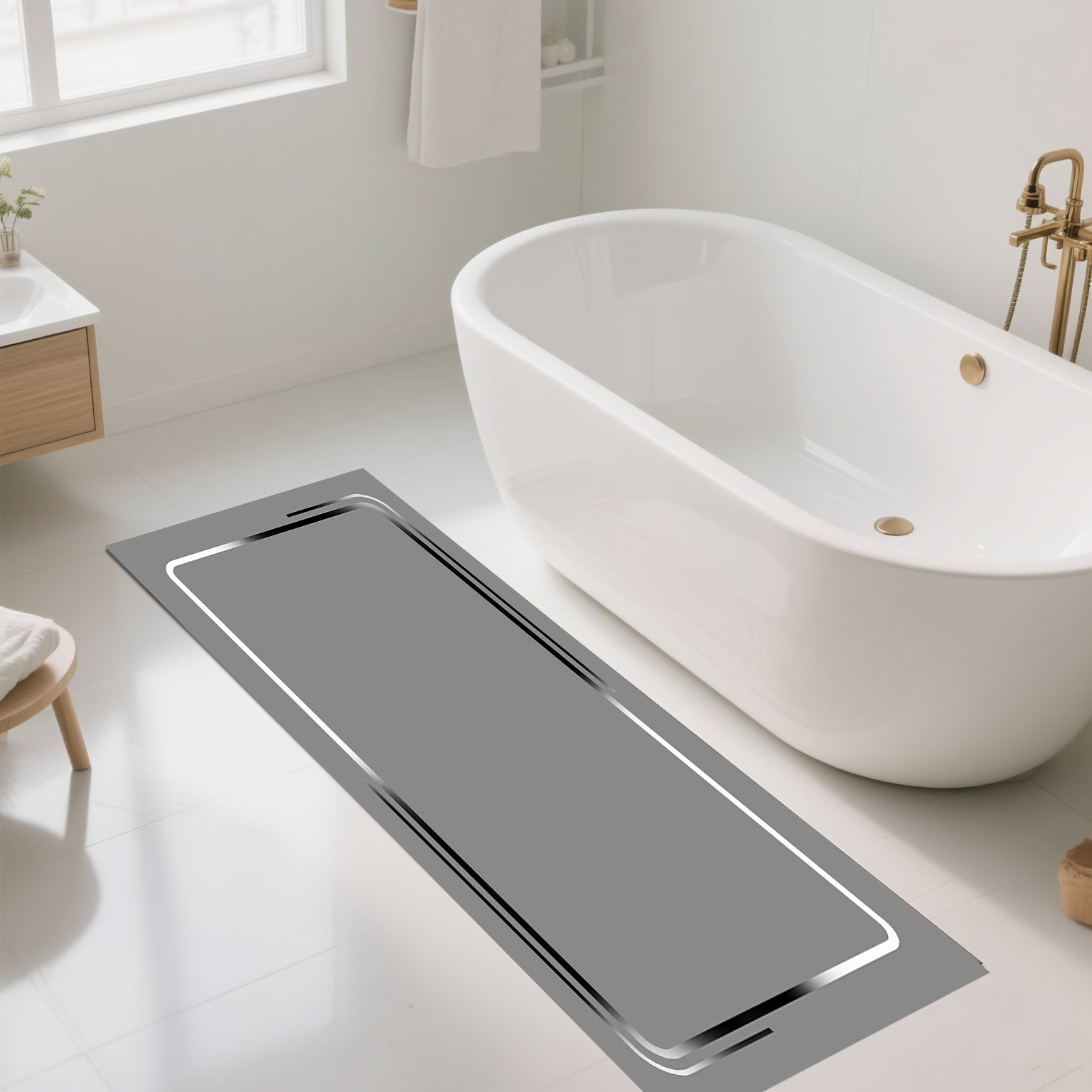 [Non-Slip Mat] 1pc Non-Slip Diatomaceous Earth Mat - Absorbent, Machine Washable, Rectangular Anti-Slip Rubber Mat with Black Border, 1000g/m², Ideal for Bathroom, Kitchen, and More