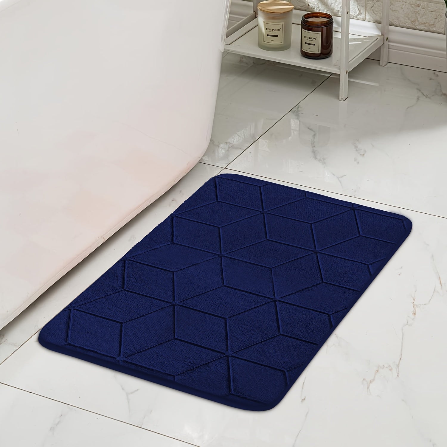 [Thickened Memory Foam Bath Rug] 1pc Thickened Memory Foam Sponge Bath Rug | Fast Absorbent, Washable, Non-Slip Shower Mat with Geometric Pattern, Durable Polyester Blend - Ideal for Bathroom, Kitchen, and Living Room