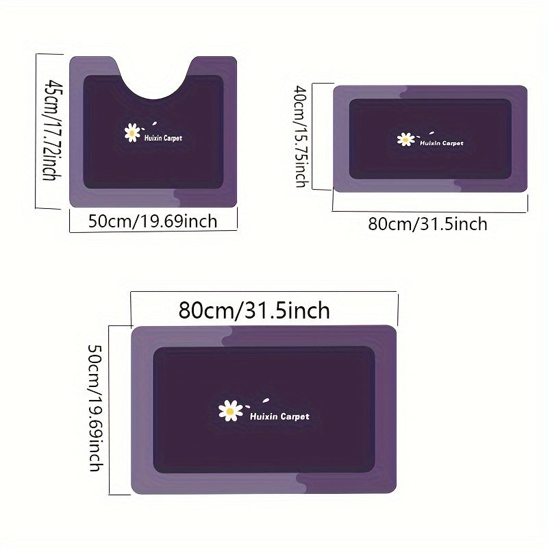 A Set of 3pcs, Soft And Absorbent Bathroom Non-Slip Mats, U-Shaped Toilet Mat, Floor Carpet, Absorbent Floor Mat, Sink Mat, Entrance Door Mat, Bathtub Mat, Simple European And American Style Toilet Mat, Non-Slip Design, Comfortable for Feet, Easy to Wash,