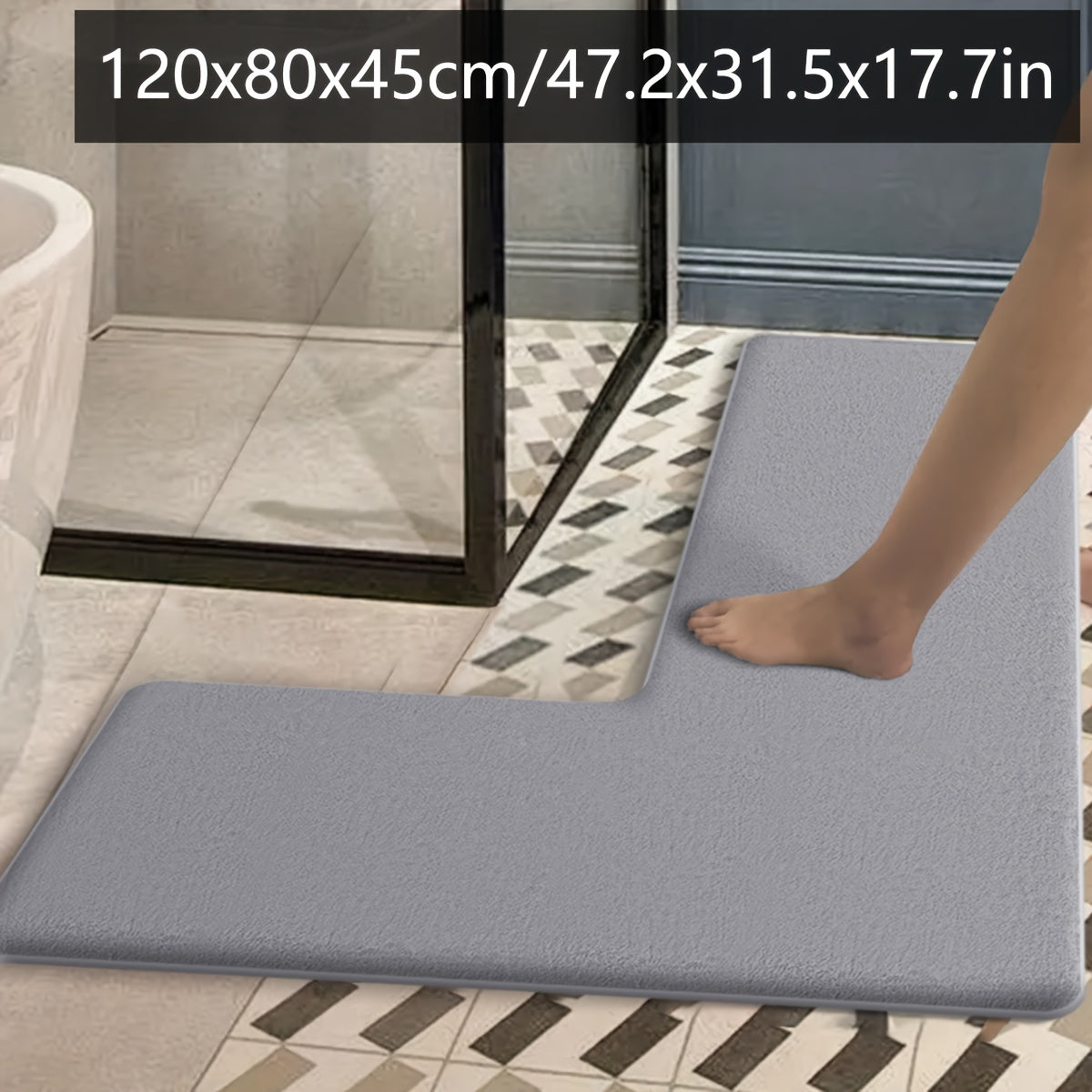 Luxurious Dark Blue Flannel Bath Mat - Absorbent, Non-Slip, L-Shaped Shower Door Mat for Bathroom Safety, Soft and Plush Texture, Perfect for Modern Bathrooms, Bathroom Mat