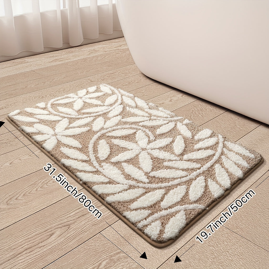 DAJIANG Brand 2cm Thick Soft Non-Slip Plush Velvet Bath Mat - 1050g/㎡, Vintage European Pattern, Rectangular, Machine Washable, Polyester Fiber, TPR Backing