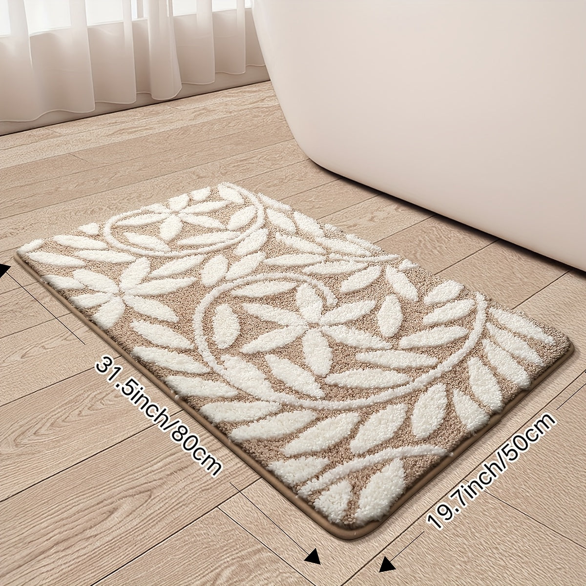 DAJIANG Brand 2cm Thick Soft Non-Slip Plush Velvet Bath Mat - 1050g/㎡, Vintage European Pattern, Rectangular, Machine Washable, Polyester Fiber, TPR Backing