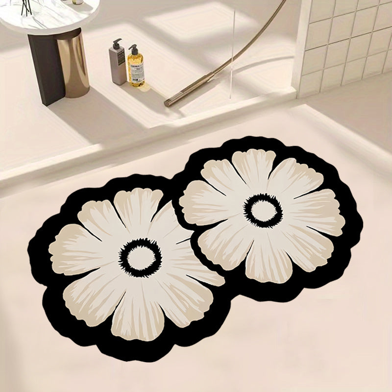 [Quick-Dry Floral Bath Mat] 1pc Super Absorbent Quick-Dry Floral Diatomaceous Earth Bath Mat | Non-Slip Soft Shower Mat with Rubber Backing, Decorative Floor Mat for Bathroom, Easy to Clean, 1200gsm, Hand Wash Only