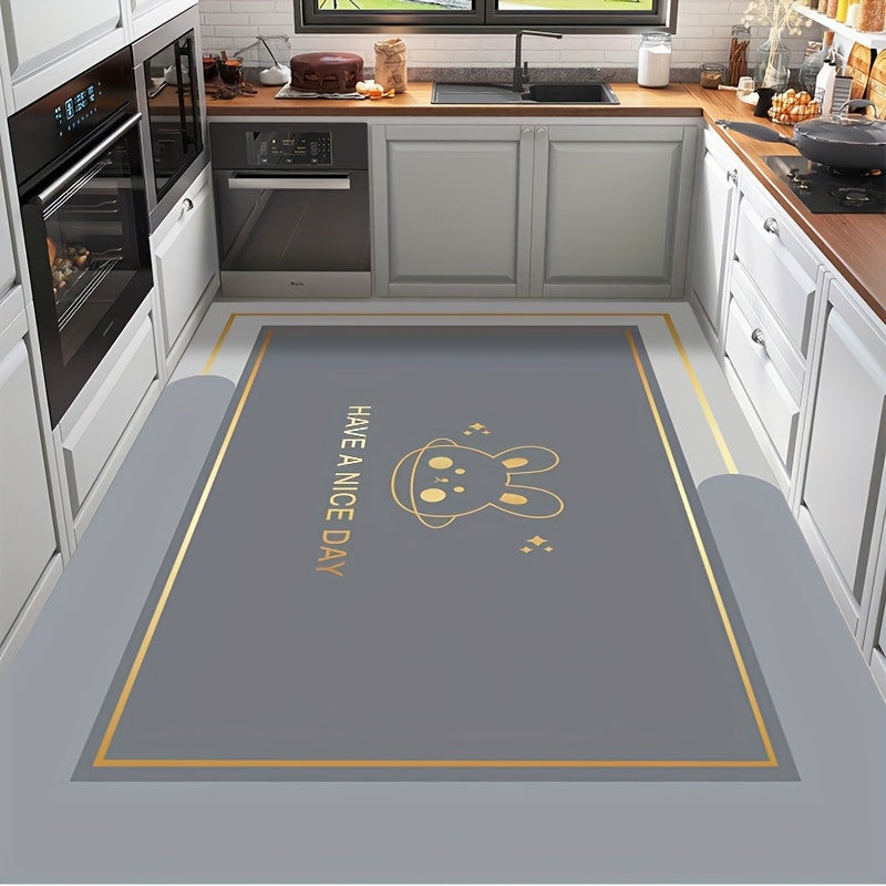 [Quick-Dry Anti-Slip Bath Mat] 1pc Quick-Dry Anti-Slip Diatom Mud Bath Mat | Soft Polyester Top & Diatomaceous Earth Backing, Stylish Golden Crown Design, Large Size for Bathroom Kitchen Balcony Bedroom, Easy Clean Durable Floor, Kitchen Decor | Modern