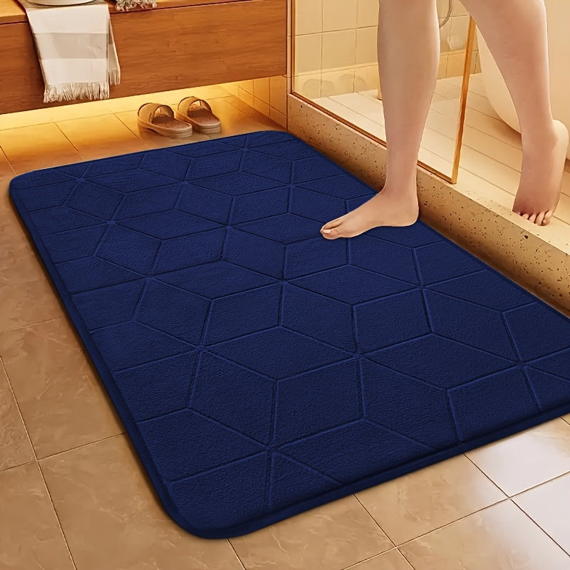 [Thickened Memory Foam Bath Rug] 1pc Thickened Memory Foam Sponge Bath Rug | Fast Absorbent, Washable, Non-Slip Shower Mat with Geometric Pattern, Durable Polyester Blend - Ideal for Bathroom, Kitchen, and Living Room