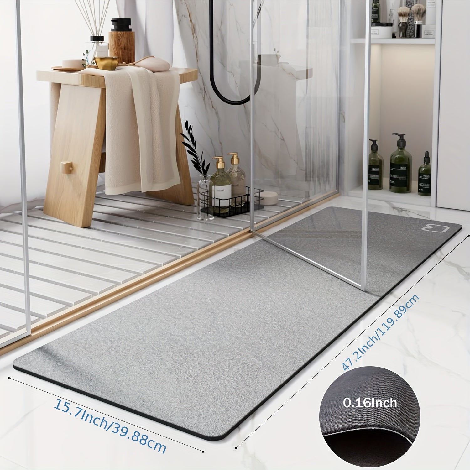 Diatomaceous Earth Bath Mat Bathroom Runner Rugs Long Quick Dry Bathroom Mat Non Slip Rubber Backed Shower Floor Mat,40*100cm