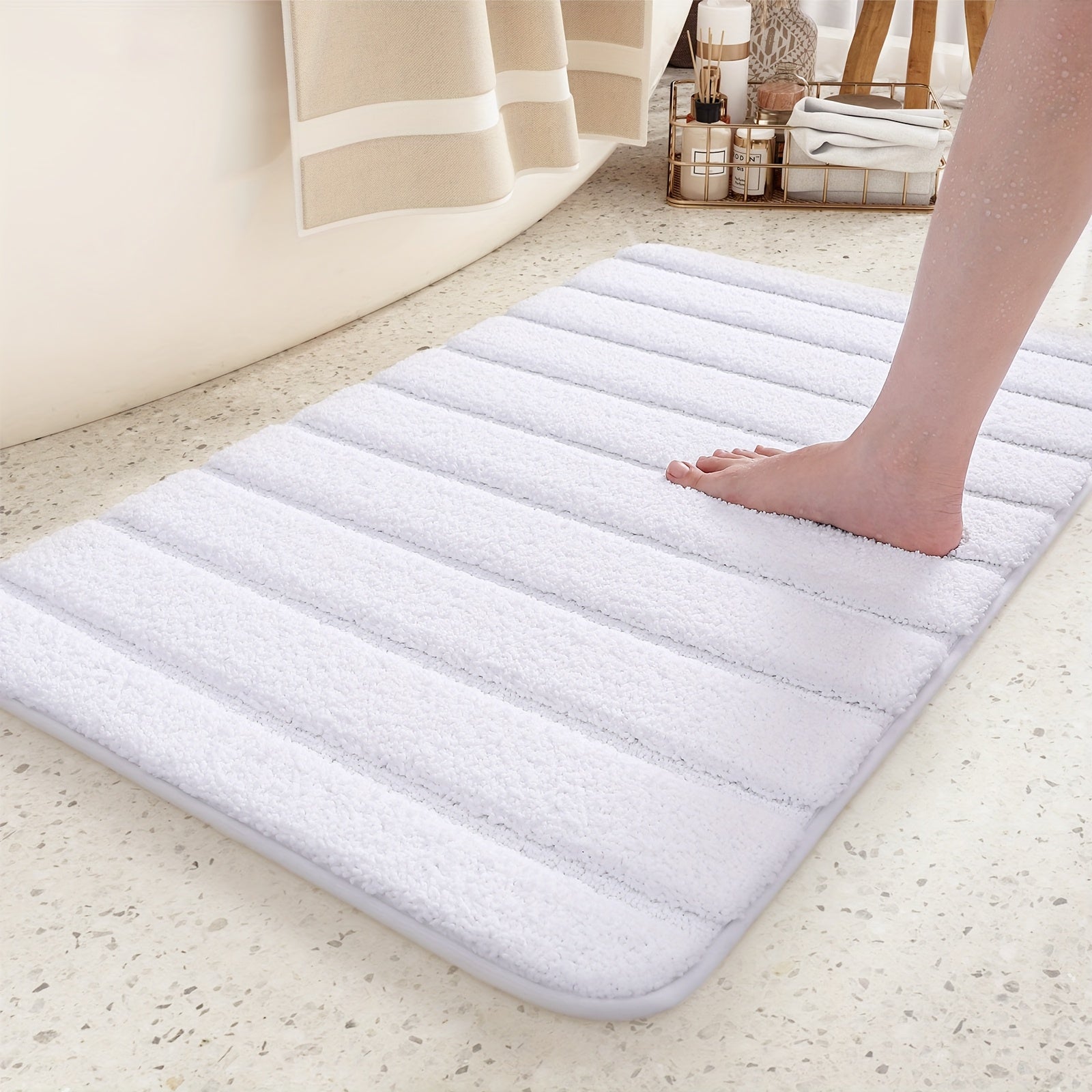 1pc Non Slip Bath Mat, Super Absorbent Floor Mat, Rubber Backing Bathroom Rug, Machine Washable Shower Mat for Bathroom, Laundry, Shower, Tub, Floor, Bathroom Accessories And Home Decor