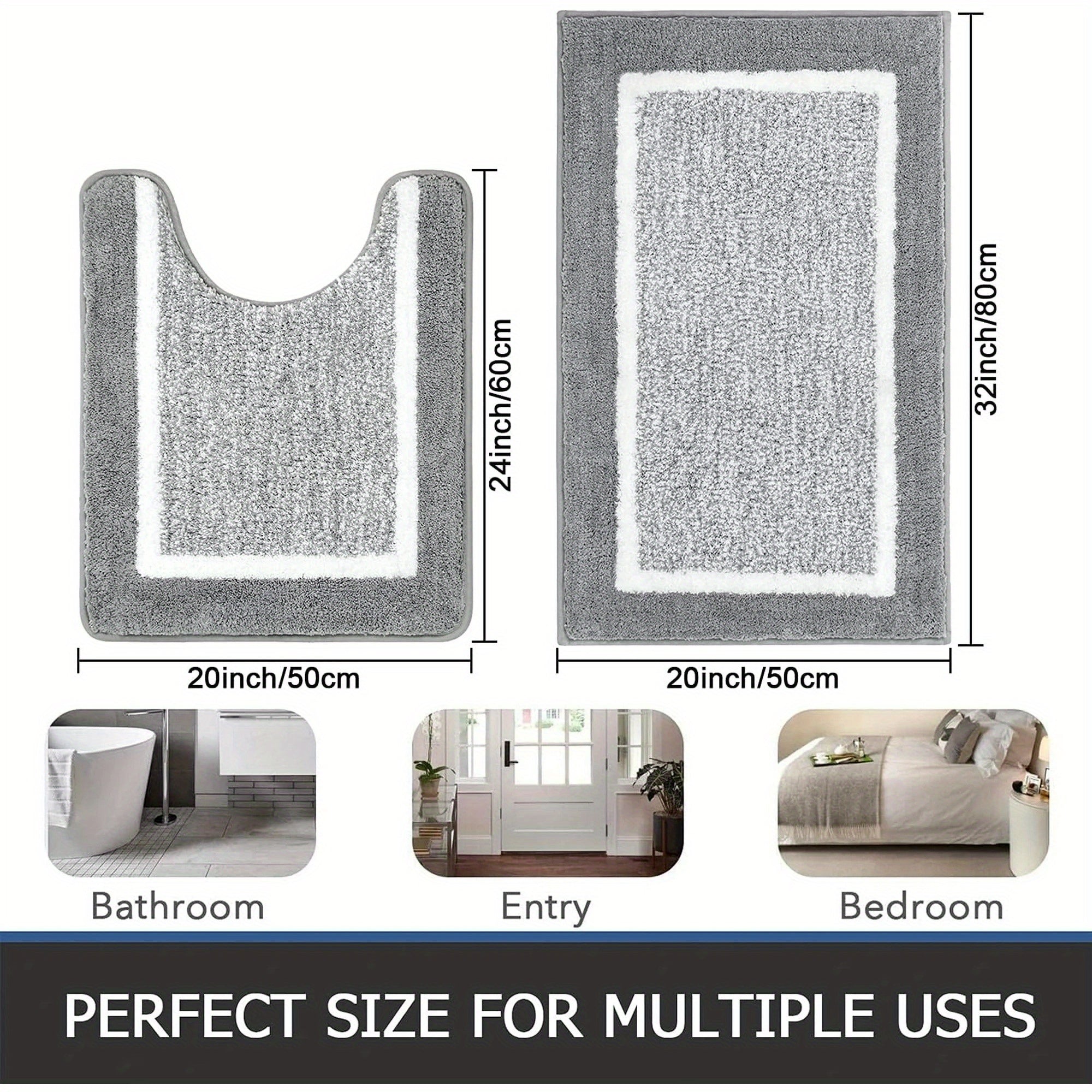 Bathroom Rugs Sets 2pcs, Non Slip Bath Mats for Bathroom, Absorbent Bath Rugs Floor Mat, Machine Washable Shower Rugs for Bathroom Floor, Tub and Shower