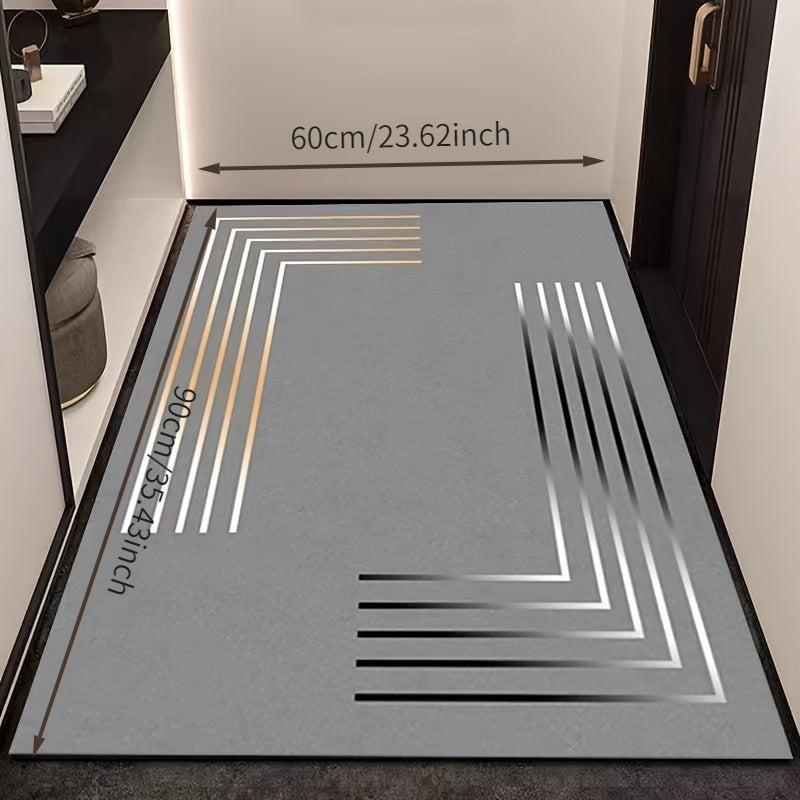 Luxury Non-Slip Diatomaceous Earth Mat - Soft, Absorbent, Elegant Gray and Golden Striped Design. Suitable for Kitchen, Bathroom and Entryway Home Decor, Suitable for All Season