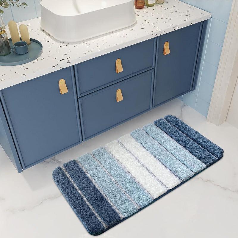 1pc Non-Slip Bathroom Mat Carpet - Extra Long Bath (20x32 Inches), Quick-Dry Absorbent Shower Mat with Non-Slip Backing, Soft Bathroom Floor Carpet in Blue - for Shower, Tub, Sink - Polyester Bathroom, Decorative Stripes, Durable Tpr Backing